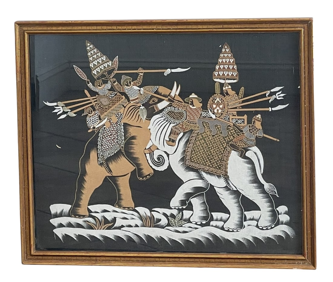 VINTAGE BATTLE SCENE WITH ELEPHANTS FRAMED (1 of 2)