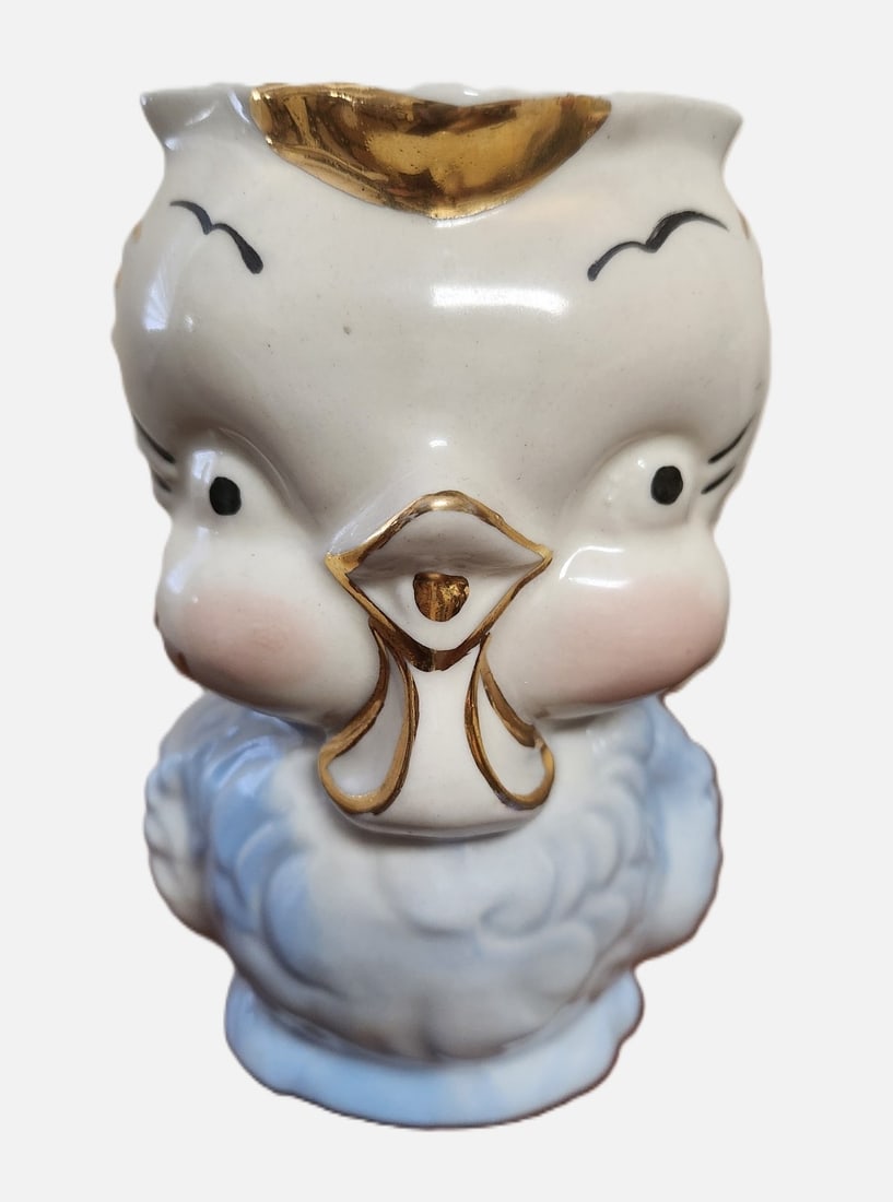 VINTAGE SHAWNEE POTTERY BLUE GOLD CHICKEN PITCHER (1 of 3)