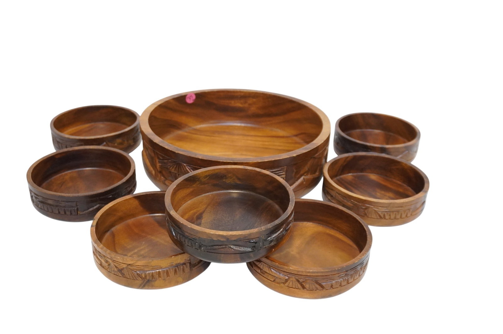 MID CENTURY CARVED MONKEY POD SALAD SET 8 PC (1 of 6)