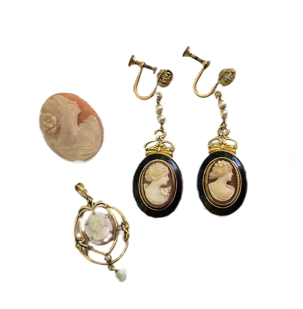 ANTIQUE CAMEO DROP EARRINGS - PENDANT - CAMEO (1 of 3)