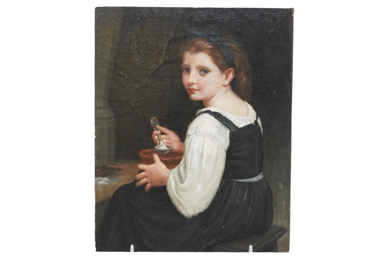 GIRL EATING PORRIDGE AFTER BOUGUEREAU OIL ON BOARD (1 of 3)