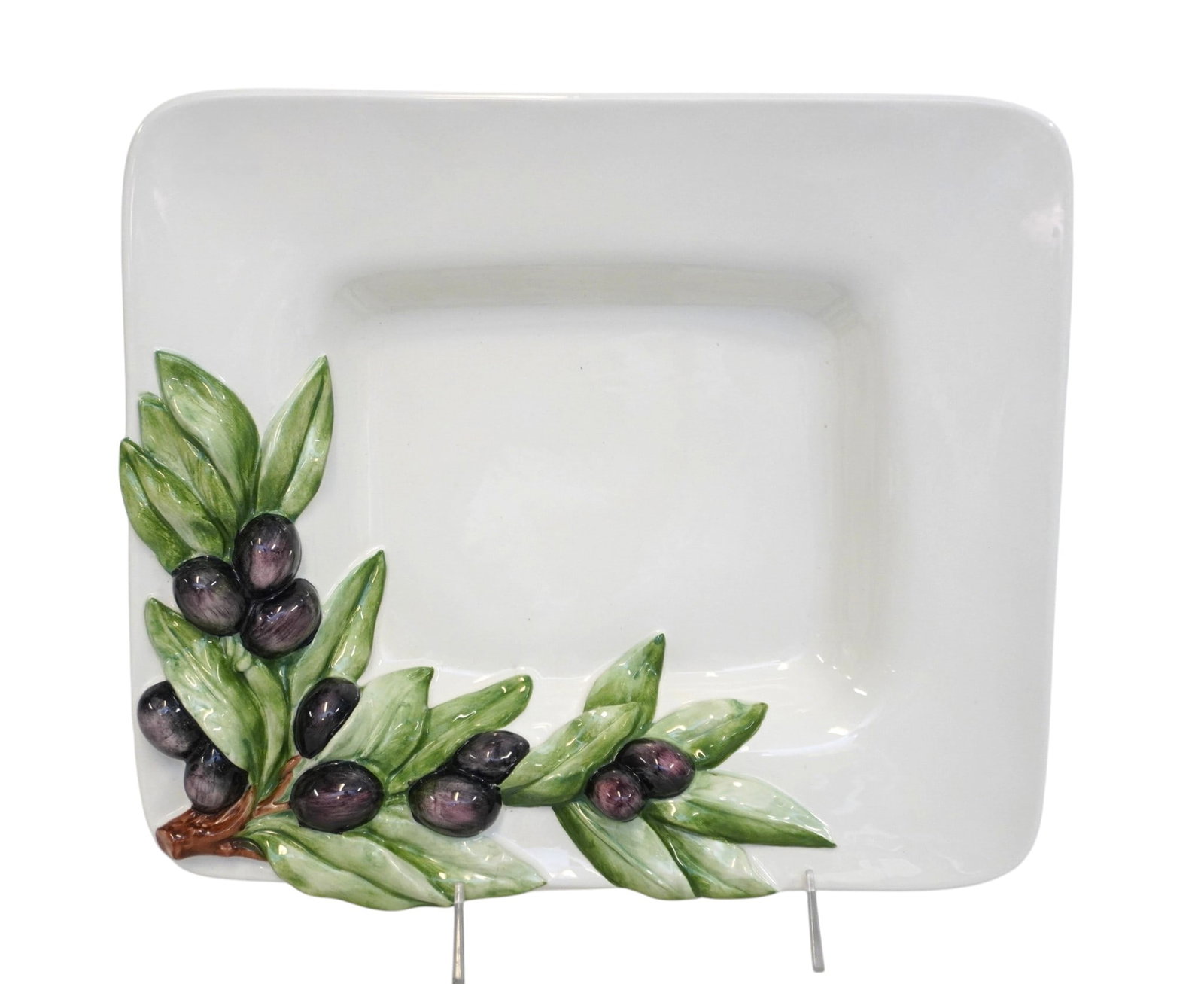 ITALIAN OLIVES AND LEAVES SERVING PLATTER: Italian 3 Dimensional Olives and Leaves Serving Platter. Measures approx. 10.5" x 12" x 2" and weighs 3 lbs 2 oz. **In house shipping available on this lot** If you win this lot, please select self ar