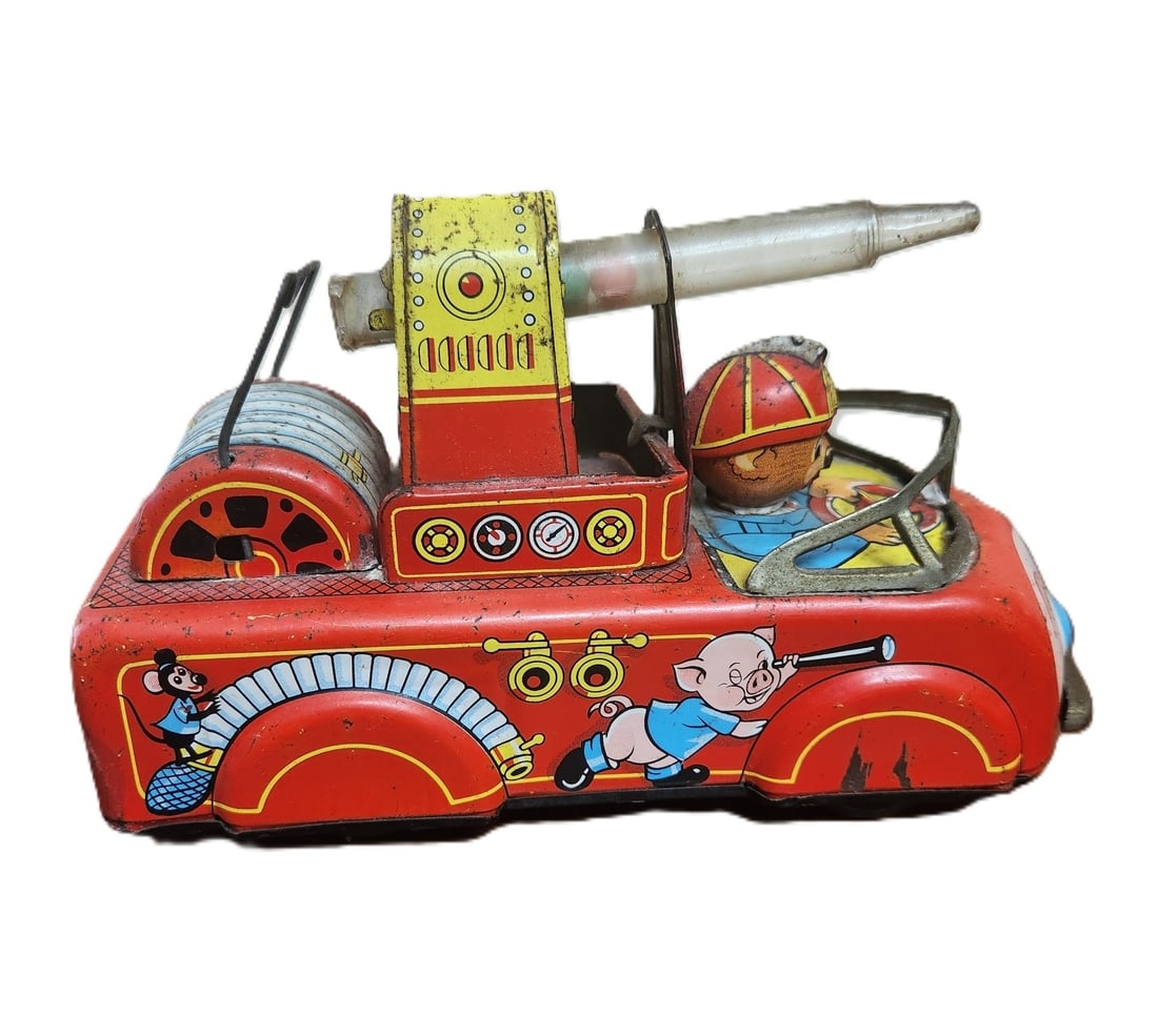 1950s TIN LITHO FRICTION FIRE TRUCK MODERN TOYS JAPAN (1 of 4)