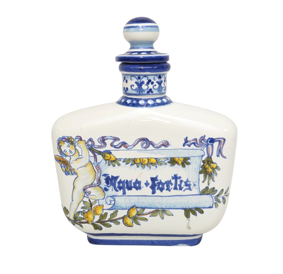HAND PAINTED LARGE AQUA FORTIS ITALIAN FAIENCE APOTHECARY JAR (1 of 6)