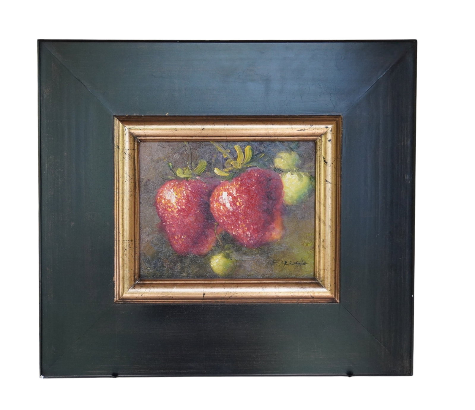 ORIGINAL OIL ON CANVAS STRAWBERRIES STILL LIFE: Original Oil on Canvas Strawberries Still Life signed lower right Arroche. With COA. In Custom Gallery Frame. In frame 20 1/2"x18 1/4"x1 1/2". Weight 5 lbs 9 oz.**In house shipping available on this
