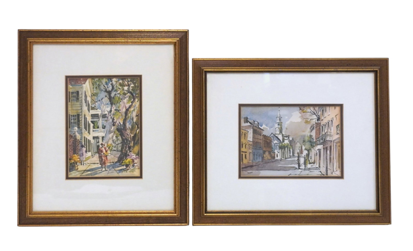 PAIR VIRGINIA FOUCHE BOLTON CHARLESTON SIGNED PRINTS: Two Virginia Fouche Bolton South Carolina (1929-2004) Charleston Prints. Broad Street, St. Michaels and St Michael's Alley.Singed in the plate and again by the artist with pencil. Both Professionally 