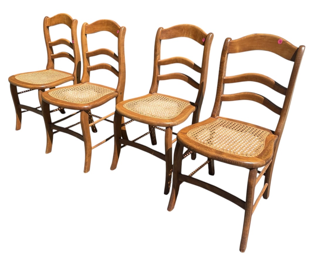 SET OF 4 ANTIQUE CANE SEAT LADDERBACK DINING CHAIRS: Matched set of 4 Antique Cane Seat Ladder Back Solid Chairs. PROVENANCE The Historic R.M. Venning House, Charleston SC **In house shipping available on this lot** If you win this lot, please select se