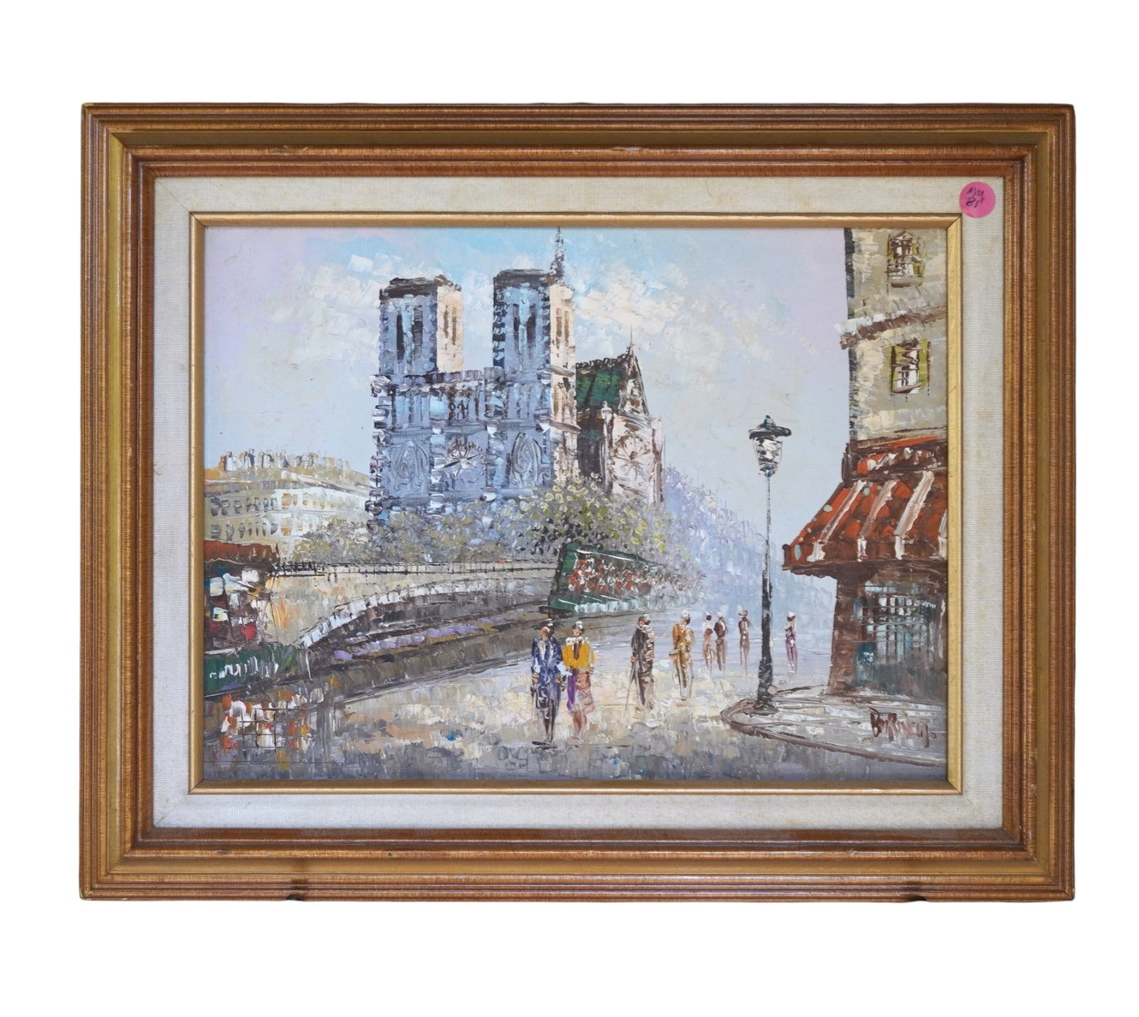 MCM CAROLINE BURNETT (1877-1950) NOTRE DAME OILON CANVAS: Mid Century Oil on Canvas Notre Dame by Caroline Burnett (1877-1950). Professionally framed. In frame measures 21"x16 1/2"x1 1/2". Weight 3 lbs. **In house shipping available on this lot** If you win