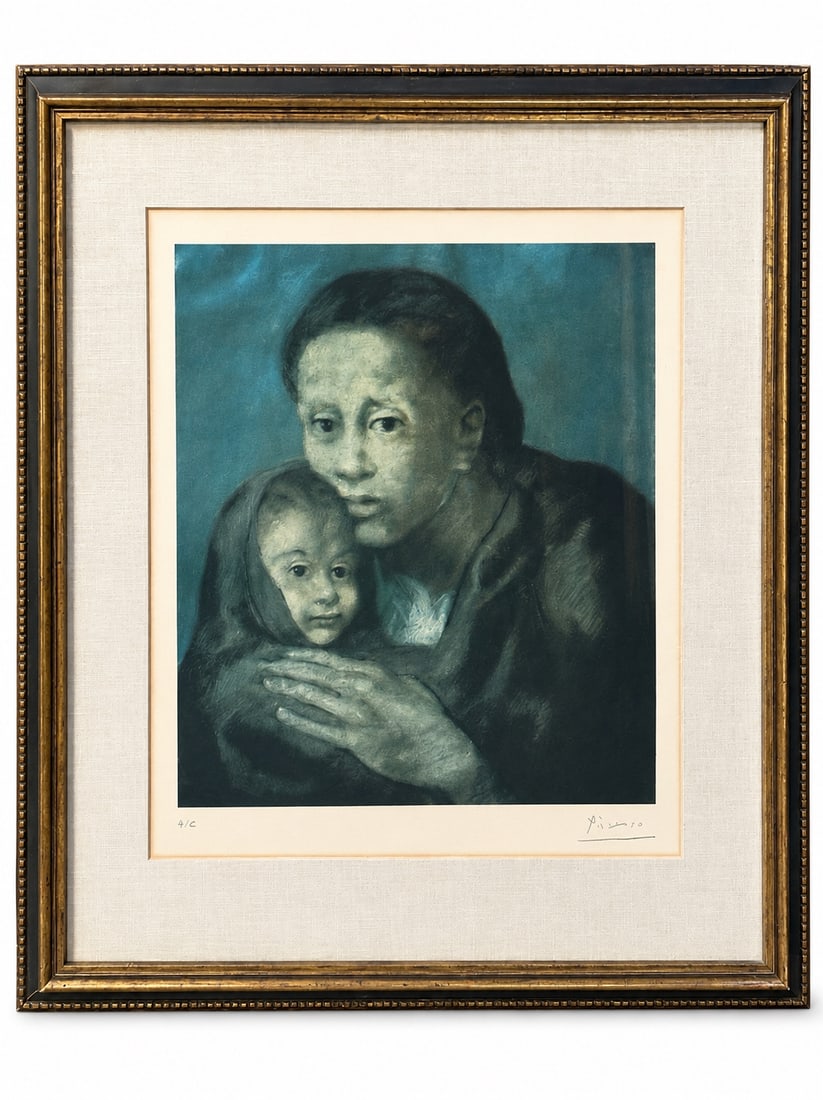 1966 SIGNED PICASSO ARTIST PROOF MERE ET INFANT: Rare 1966 Mid Century Pablo Picasso (Spain 1881-1973 "Mere et Enfant au Fichu," c. 1966, offset lithograph plate from the Barcelona Suite, published by Museo Picasso, on the occasion of Picasso's 85th
