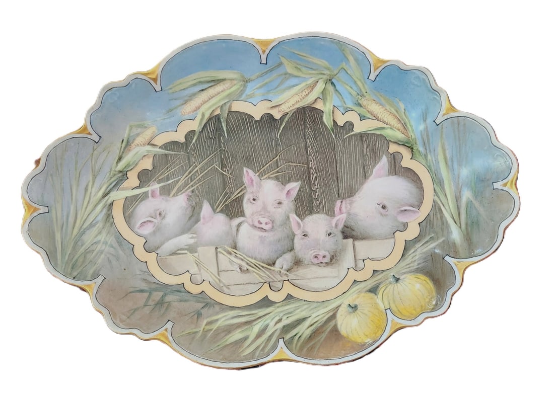 c 1900 MORITZ ZDEKAUER AUSTRIA HAND PAINTED PIGS PLATTER (1 of 5)