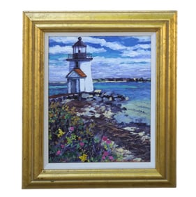 BRANDT POINT LIGHTHOUSE NANTUCKET OIL SHARON RUSCH SHAVER