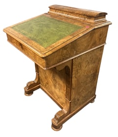 ANTIQUE ENGLISH BURL WALNUT DAVENPORT DESK