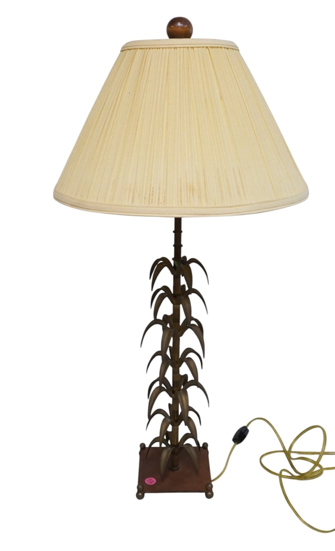 WIL SHEPHERD STUDIO MCM BRONZE PALM TREE TABLE LAMP: Wil Shepherd Studio MCM Palm Beach / Hollywood Regency Bronze Palm Tree Table Lamp. Measures 5"x5"x29 1/2" to finial. Weight 5 lbs. PROVENANCE The Historic R.M. Venning House, Charleston SC **In house