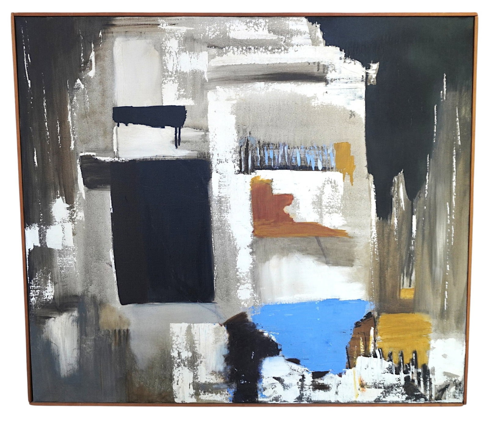 MARION JOHNSON (nyc, B 1916) ABSTRACT OIL ON CANVAS: Rare Marion Johnson (NYC, b. 1916) Mid Century 1950s Oil on Canvas Abstract. Unsigned, a gift from the artist to our consignor in New York. Measures 32 1/2"x29 1/2"x1 3/4". Weight 4 lbs. **In house sh