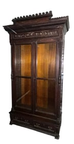MONUMENTAL AMERICAN EASTLAKE WALNUT BOOKCASE DISPLAY CABINET