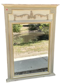 VINTAGE LARGE LOUIS XVI PAINTED WOOD FRAME BEVELED MIRROR