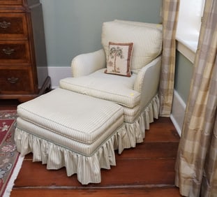 CUSTOM SKIRTED CLUB CHAIR & OTTOMAN