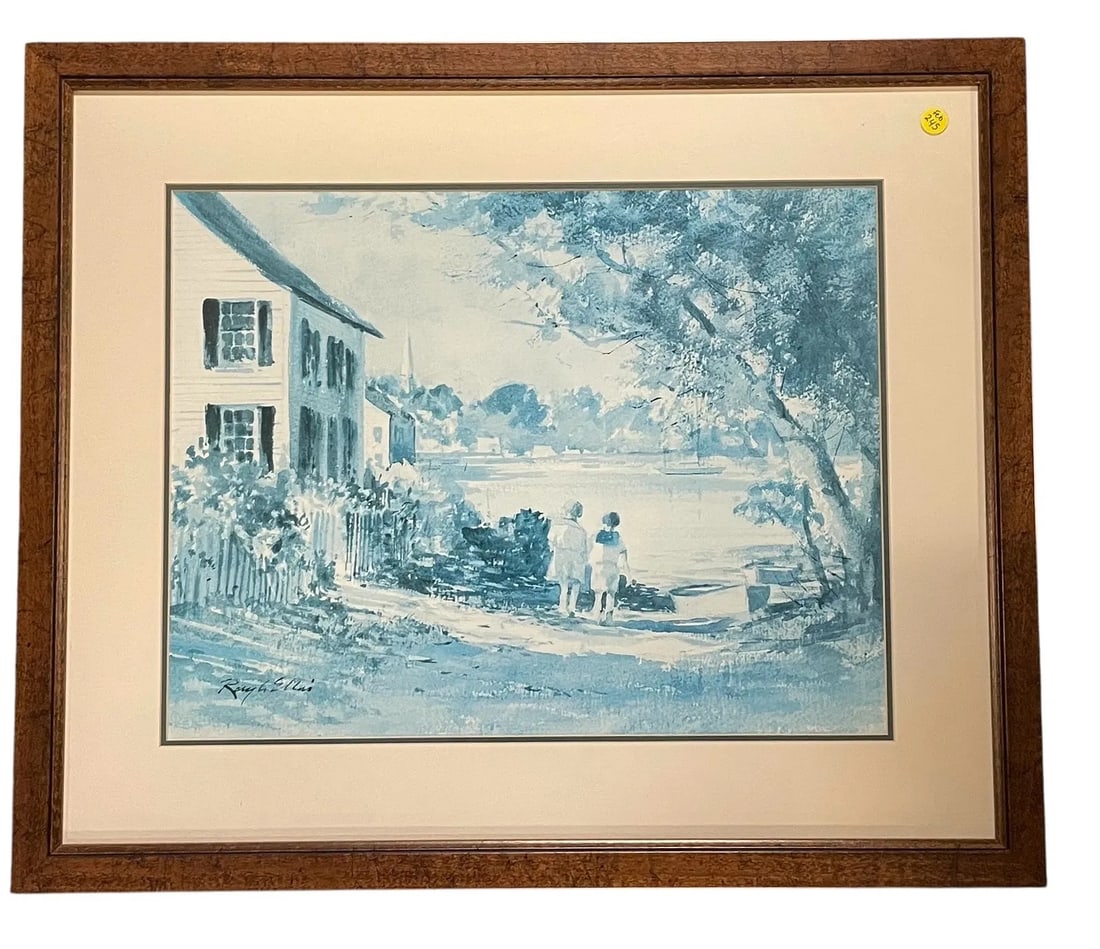 RAY ELLIS EDGARTOWN LANE FRAMED PRINT: Ray Ellis Edgartown Lane Professionally Framed Print. In frame measures 35"x26"x1". Weight 12 lbs. **In house shipping available on this lot**