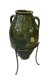 19th CENTURY LARGE MEDITERRANEAN OLIVE JAR & STAND