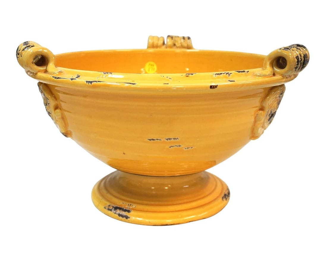 FRENCH YELLOW GLAZED ANDUZE PLANTER: French Yellow Glazed Anduze Planter. Coupe de Anduze. Measures 13"x13"x8 1/2". Weight 9 lbs 2 oz **In house shipping available on this lot** If you win this lot, please select self arranged for in