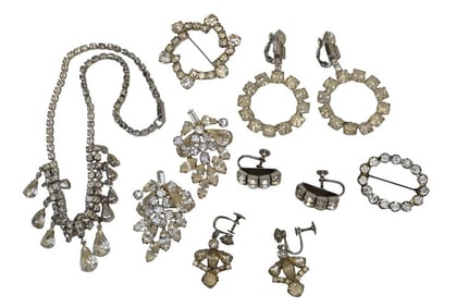 8 PC VINTAGE 1950s RHINESTONE JEWELRY