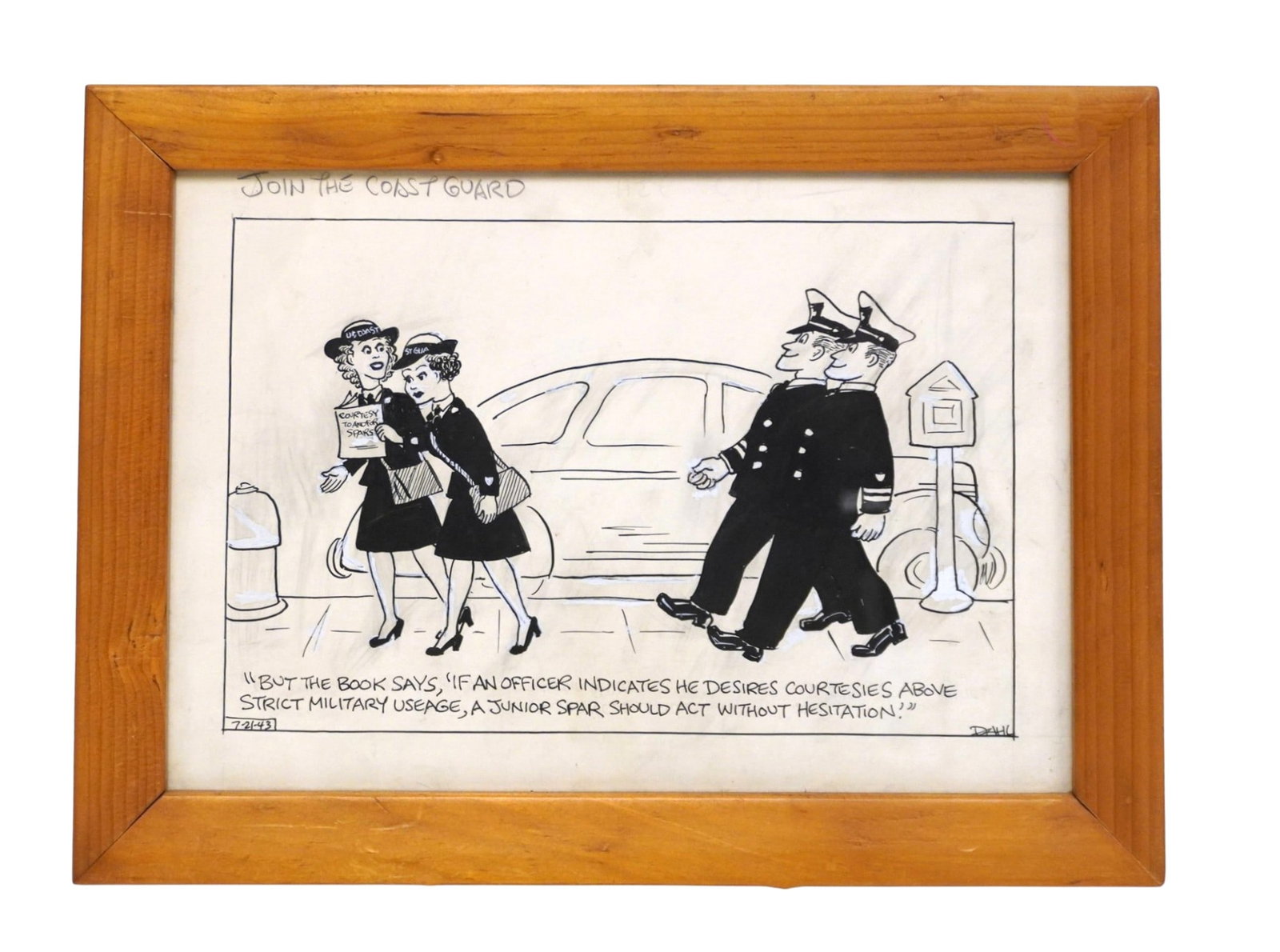 ORIGINAL FRANCIS W. DAHL WWII COAST GUARD SPARS CARTOON ILLUSTRATION W/ RELATED 1943 CORRESPONDENCE (1 of 9)