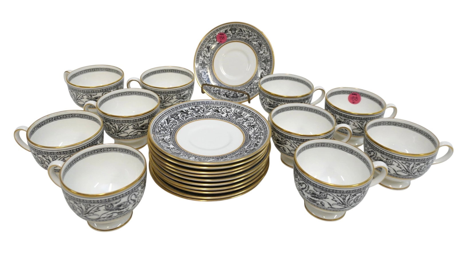 WEDGWOOD FLORENTINE BLACK (BLACK DRAGONS) TEACUPS AND SAUCERS - 21 PIECES (1 of 4)
