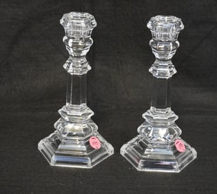 PAIR OF TIFFANY & CO. CRYSTAL PLYMOUTH CANDLESTICKS