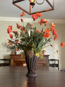 FAUX POPPY FLORAL ARRANGEMENT WITH VASE