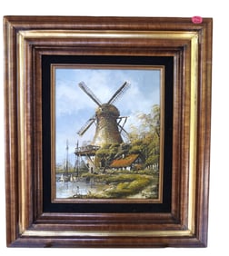 MID CENTURY DUTCH WINDMILL OIL ON CANVAS