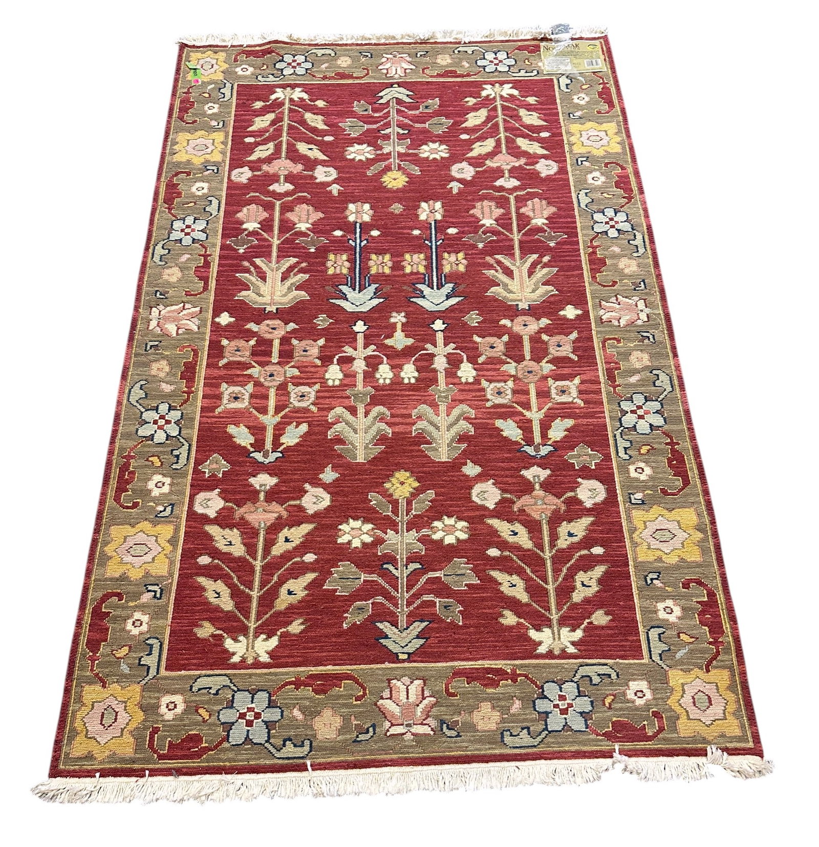 NOURISON NOUMAK COLLECTION SOUMAK AREA RUG: Nourison Nourmak Collection Soumak Red Wool Floral Area Rug Carpet. Flat weave with all natural fibers.72" x 46" PROVENANCE The Historic R.M. Venning House, Charleston SC **In house shipping available