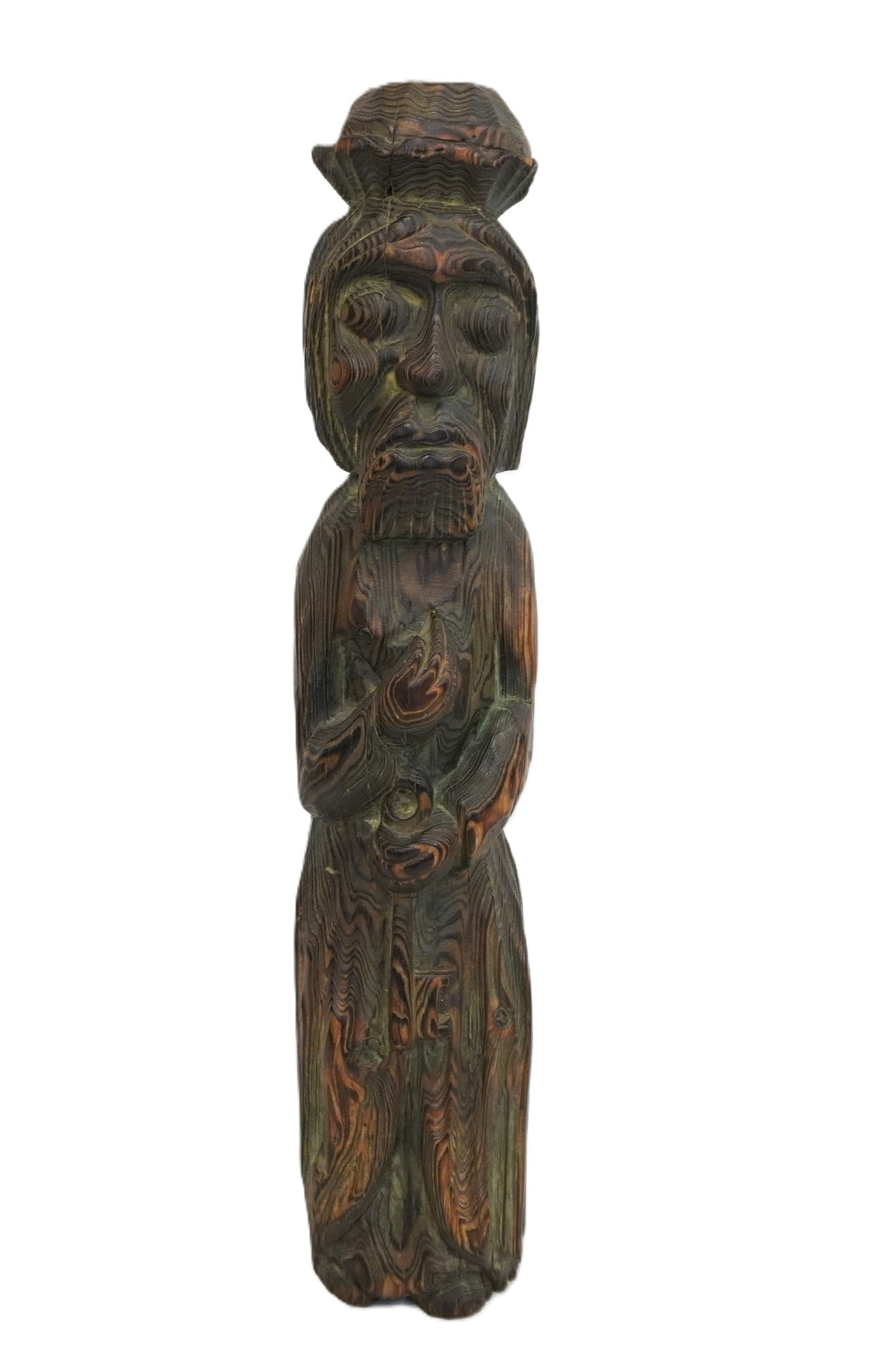 1930S CARVED DAN KARNER MACASSAR WOOD SCULPTURE: 1930s Carved Macassar Wood Sculpture of a Priest signed Dan Karner . 3 1/2"x3 1/2"x18". Weight Dan Karner was a French-born sculptor and wood carver active primarily in the 1930s?1950s, known for his 