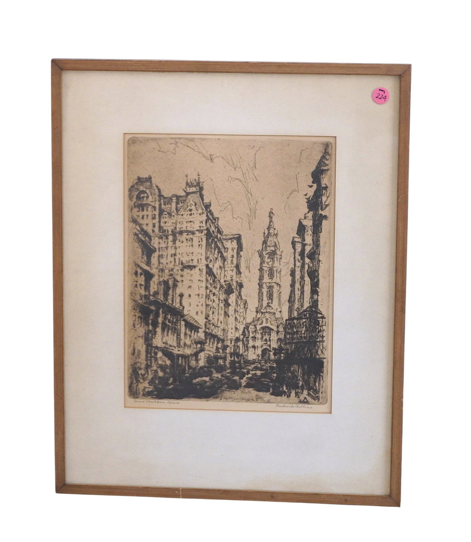 FREDERICK ROBBINS SIGNED ETCHING "BROAD STREET FROM SPRUCE" (1 of 3)