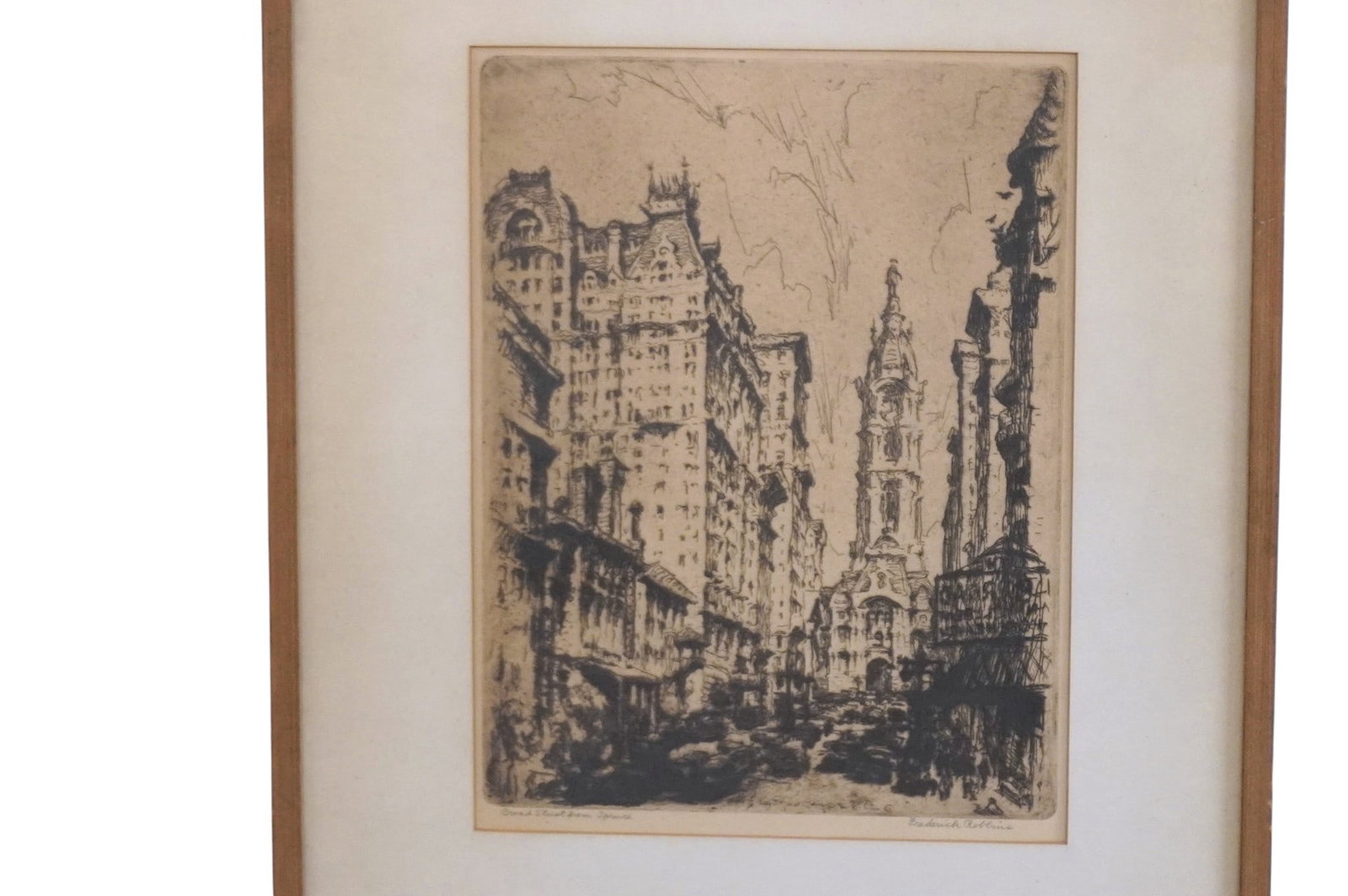 FREDERICK ROBBINS SIGNED ETCHING "BROAD STREET FROM SPRUCE" - 2
