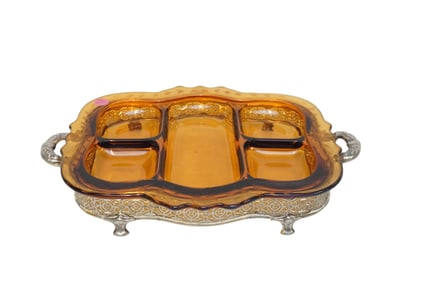 CAMBRIDGE 5 PART AMBER GLASS RELISH DISH