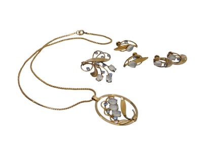 6 PIECES SIGNED VINTAGE VAN DELL MOONSTONE JEWELRY