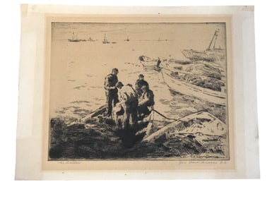 GEORGE ELMER BROWNE SIGNED ETCHING "THE BAILERS"