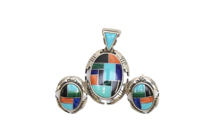 CAROLYN POLLACK 925 STERLING SILVER MULTI-STONE PENDANT AND EARRINGS