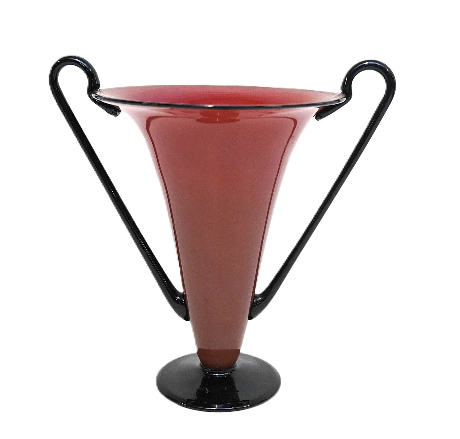 RED AND BLACK HAND BLOWN ART GLASS VASE (1 of 2)