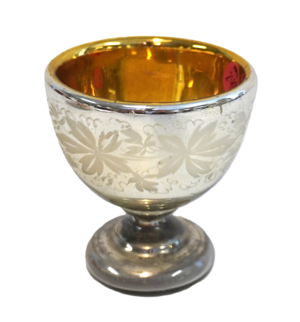 ANTIQUE BIEDERMEIER MERCURY GLASS BOWL IN SILVER (1 of 3)