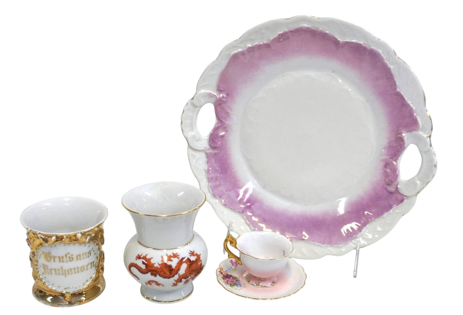 4 ANTIQUE AND VINTAGE PORCELAIN PIECES: 4 Antique and Vintage Porcelain Pieces. Largest is dish which measures approx. 9.5" in dia and lot weight is 1lb 7 oz. **In house shipping available on this lot** If you win this lot, please select se