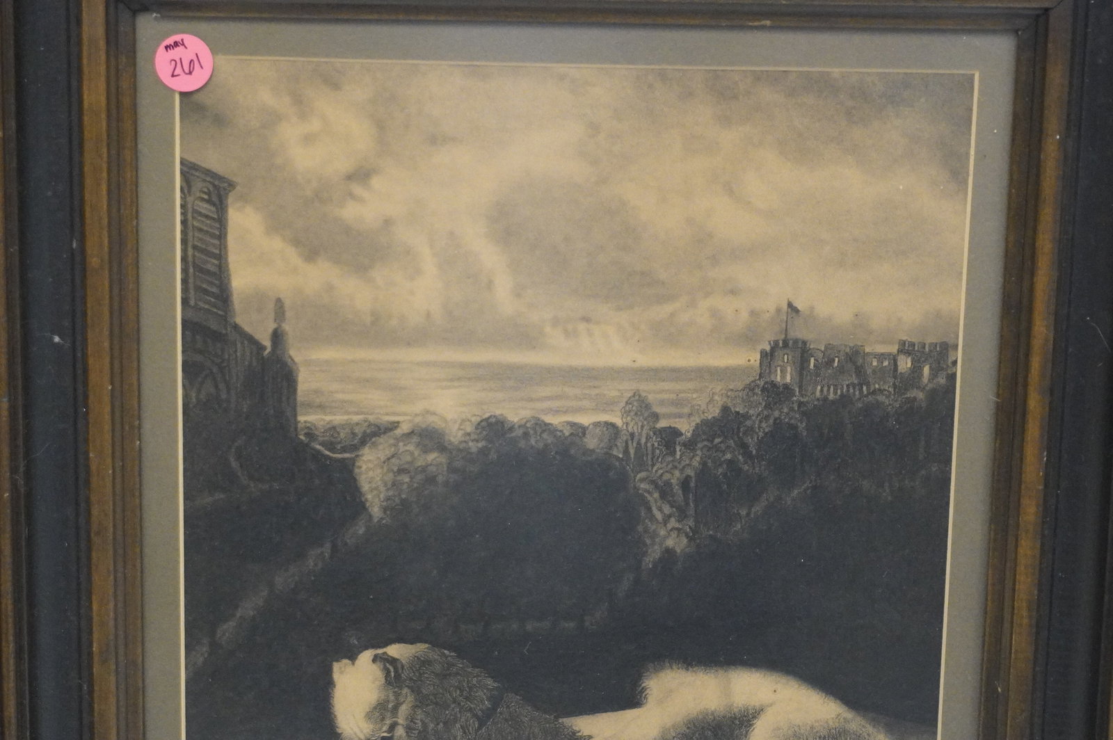 FRAMED ANTIQUE DOG ETCHING - 3
