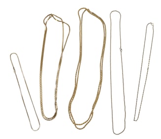 5 COSTUME GOLD TONE CHAIN NECKLACES