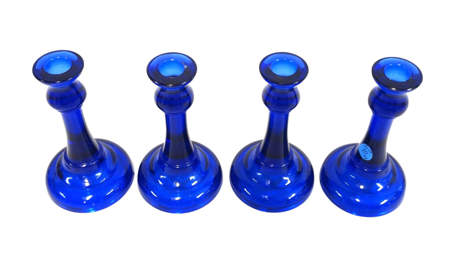 4 COBALT BLUE PRESSED GLASS CANDLESTICKS - 2