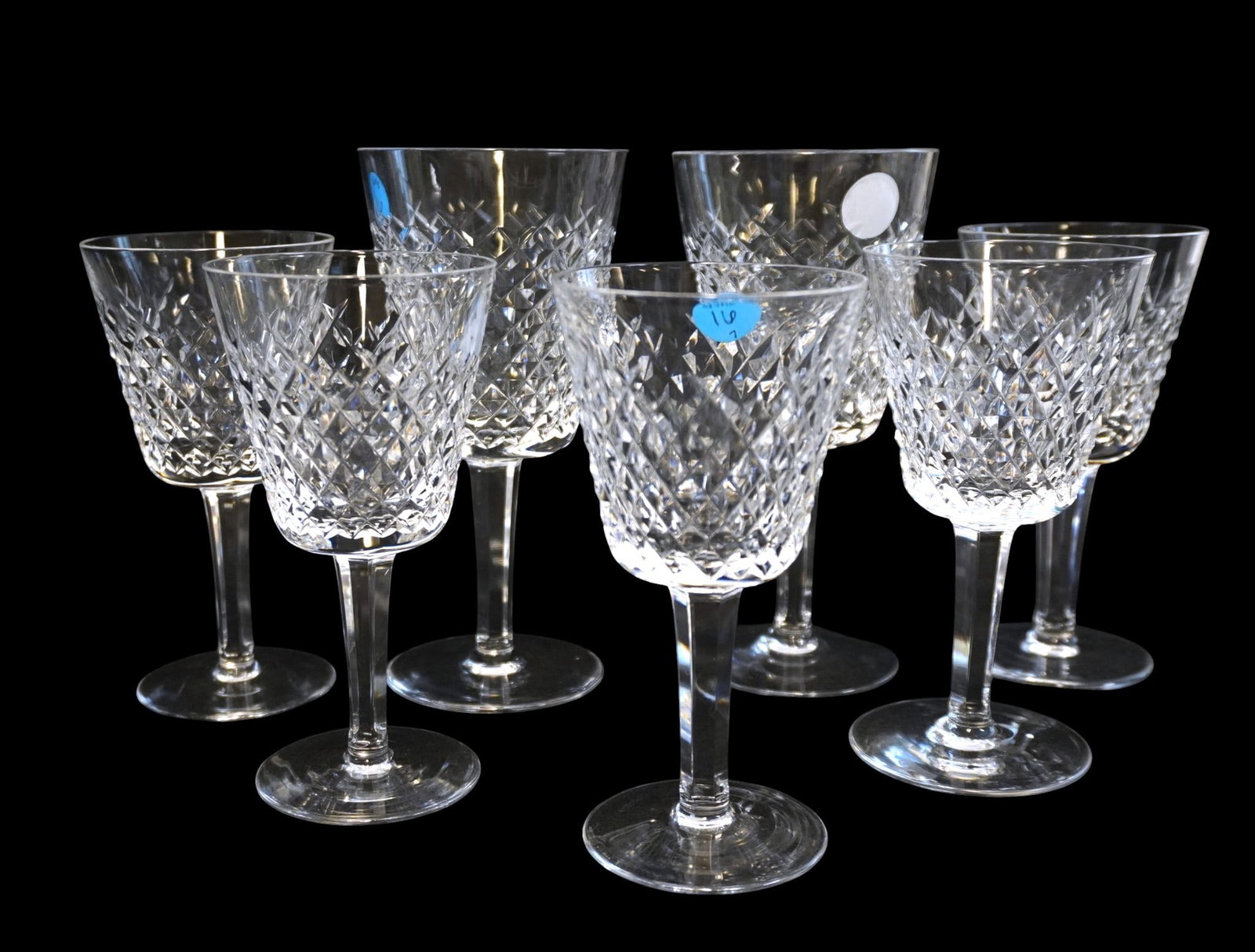 PAIR OF WATERFORD ALANA WATER GOBLETS AND 5 ALANA WINE GLASSES (1 of 3)
