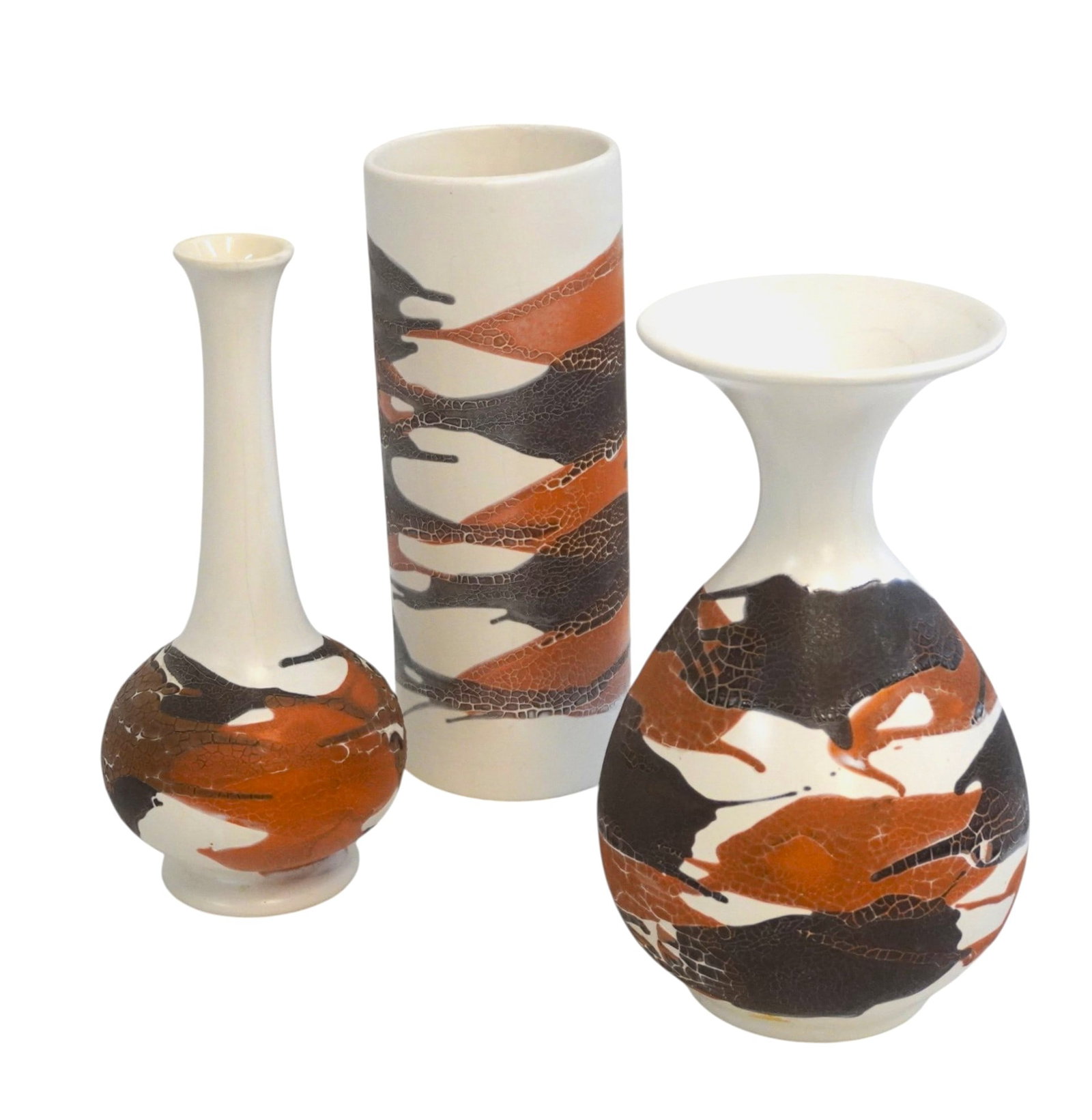 MCM ROYAL HAEGER EARTH WRAP CERAMIC VASES GROUP OF THREE (1 of 6)