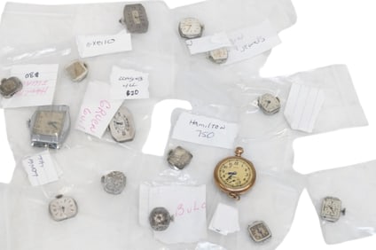 15 PC ART DECO & ANTIQUE WATCHES & LADIES POCKET WATCH