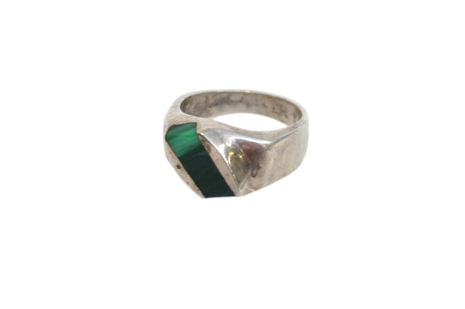 VINTAGE STERLING MALACHITE MENS MODERNIST RING TAXCO SZ 10.5 (1 of 3)