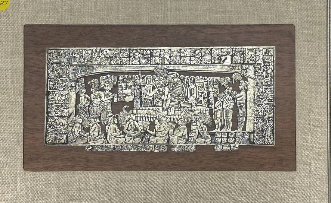 VINTAGE MAYAN LINTEL HAMMERED SILVER METAL (1 of 1)