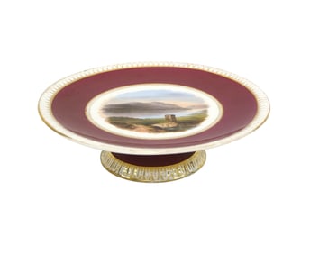 ANTIQUE HAND PAINTED ENGLISH PORCELAIN TAZZA